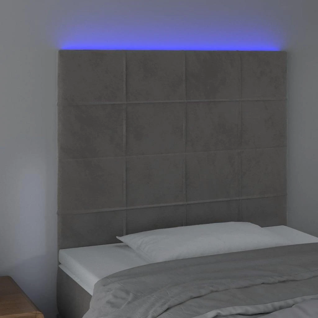 Galvūgalis su LED, šviesiai pilkas, 90x5x118/128cm, aksomas
