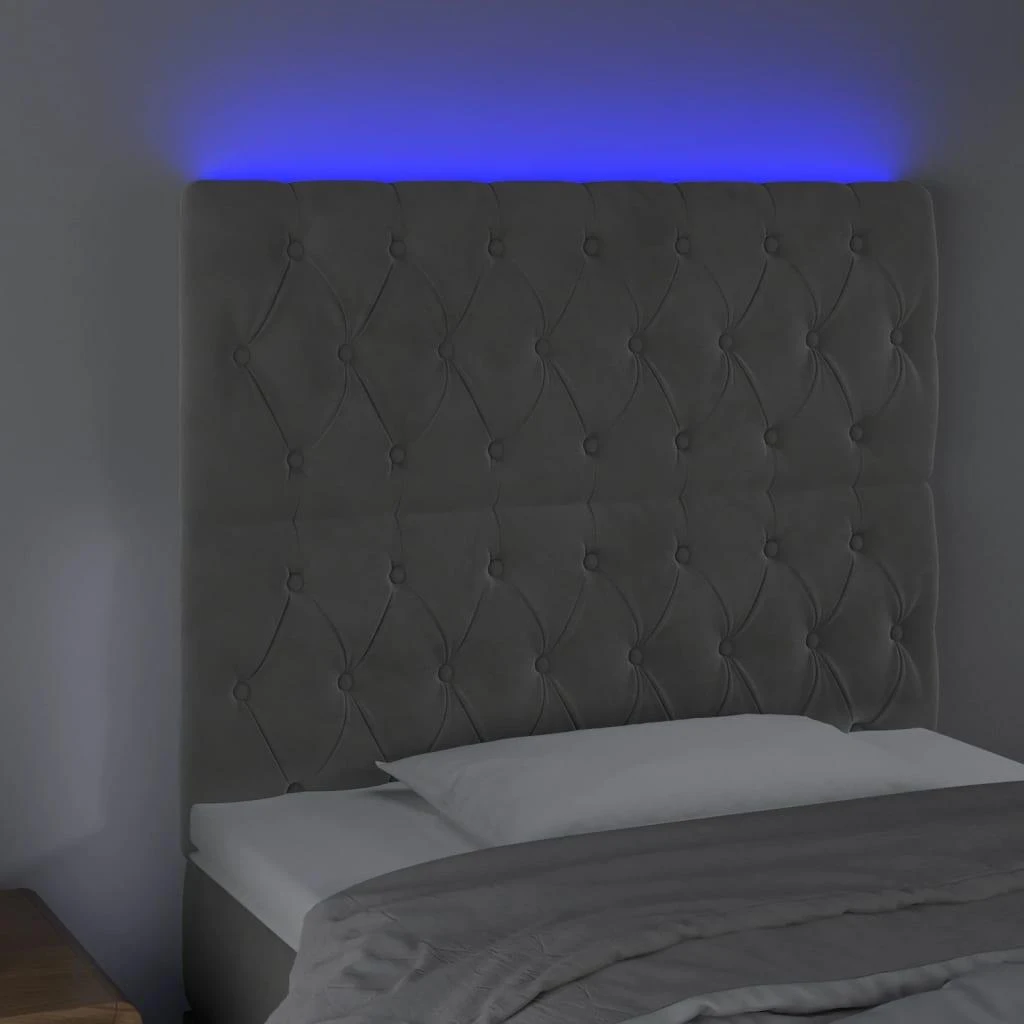 Galvūgalis su LED, šviesiai pilkas, 90x7x118/128cm, aksomas