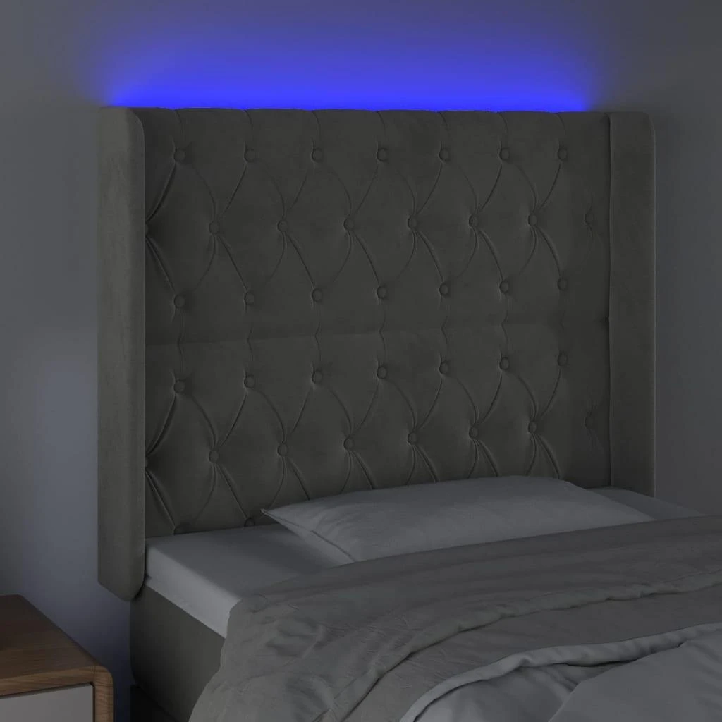 Galvūgalis su LED, šviesiai pilkas, 93x16x118/128cm, aksomas