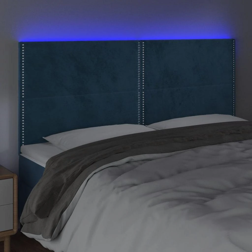 Galvūgalis su LED, tamsiai mėlynas, 200x5x118/128cm, aksomas
