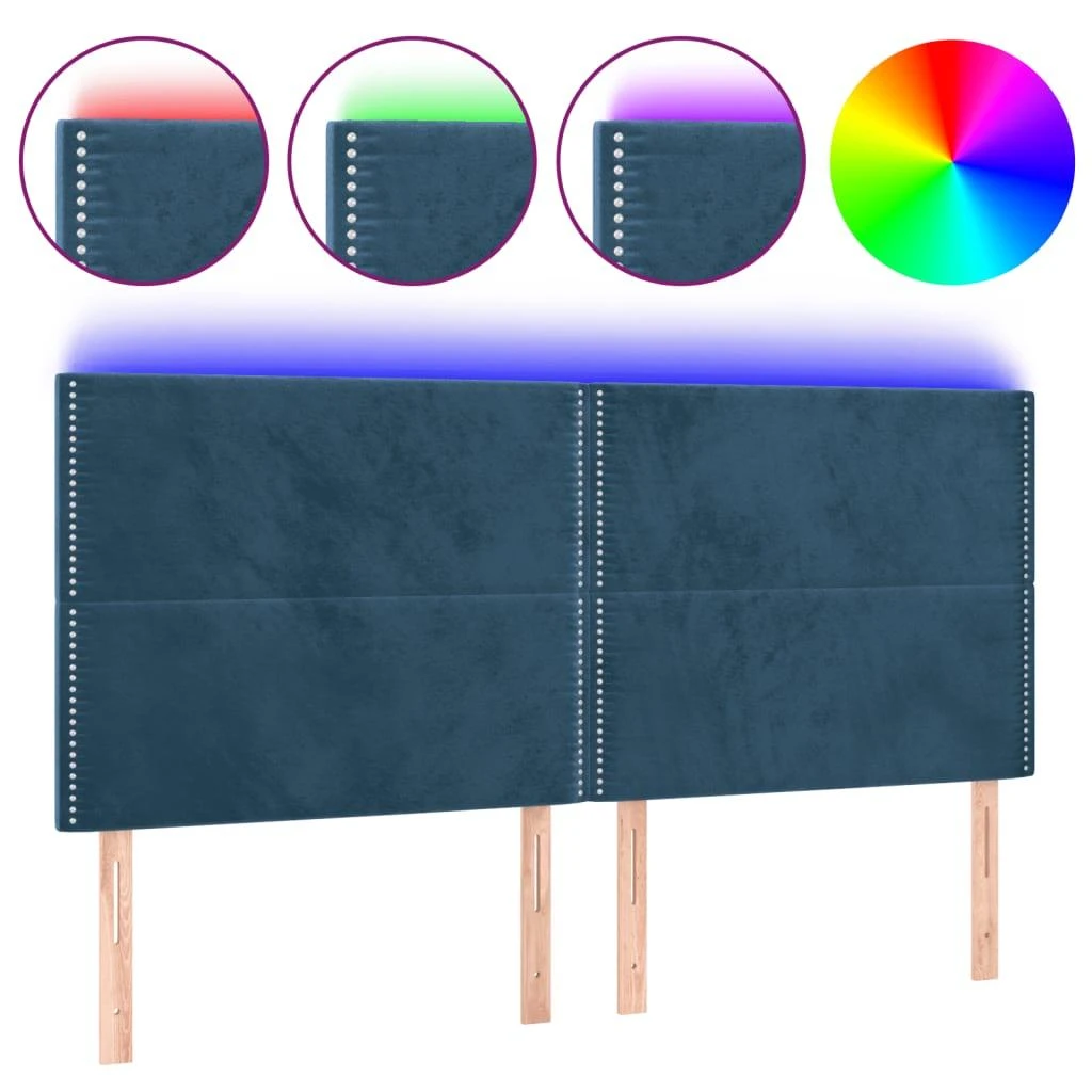 Galvūgalis su LED, tamsiai mėlynas, 200x5x118/128cm, aksomas