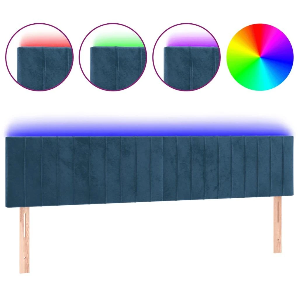 Galvūgalis su LED, tamsiai mėlynas, 200x5x78/88cm, aksomas