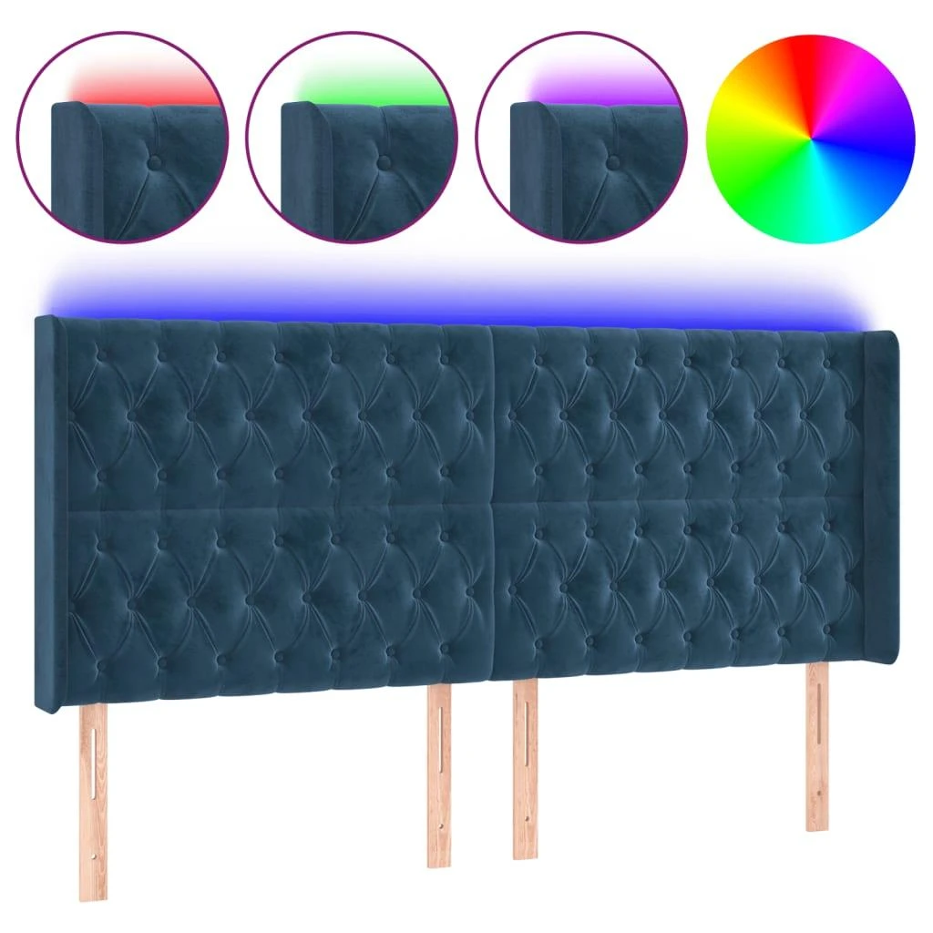 Galvūgalis su LED, tamsiai mėlynas, 203x16x118/128cm, aksomas