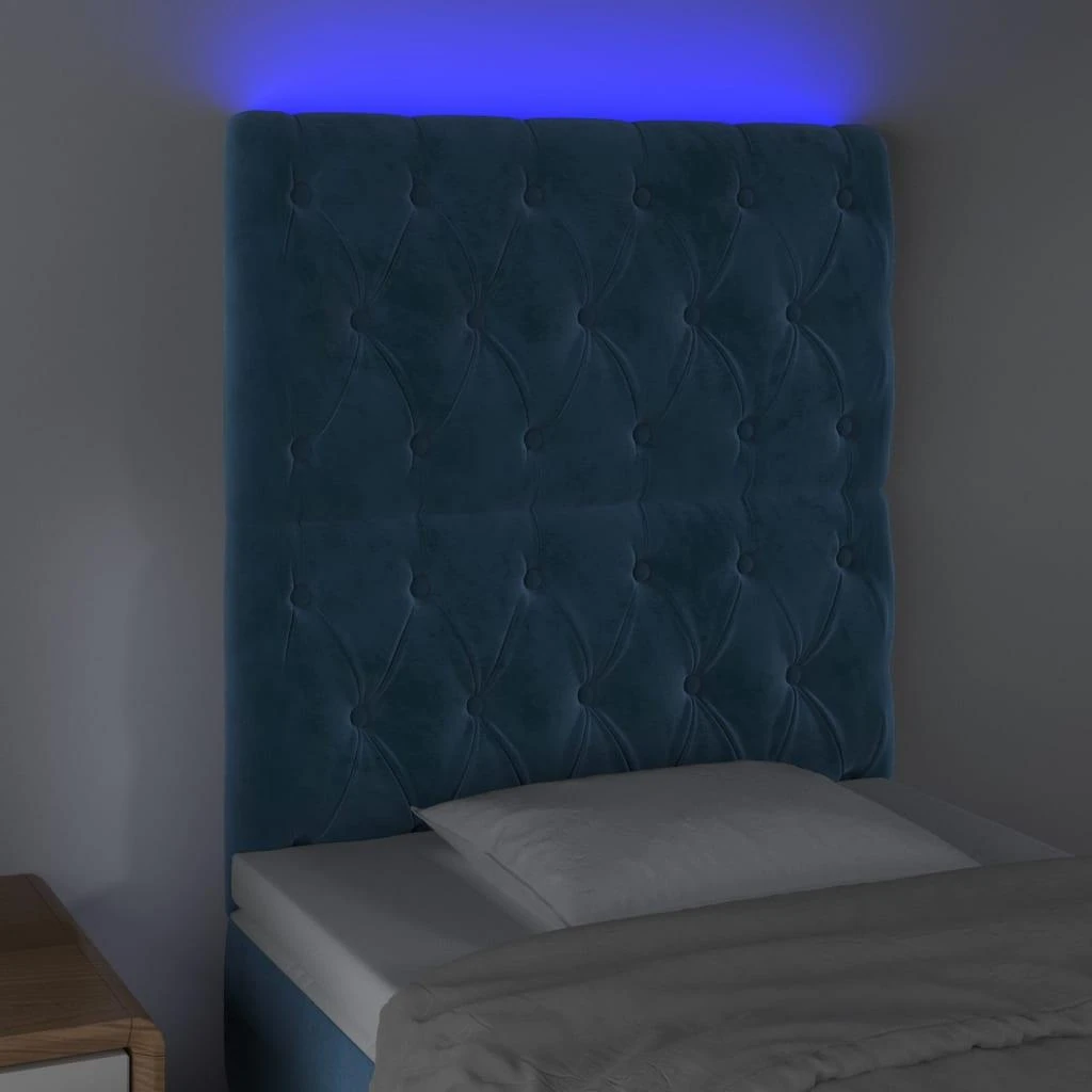 Galvūgalis su LED, tamsiai mėlynas, 80x7x118/128cm, aksomas