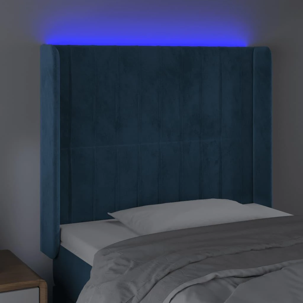Galvūgalis su LED, tamsiai mėlynas, 83x16x118/128cm, aksomas