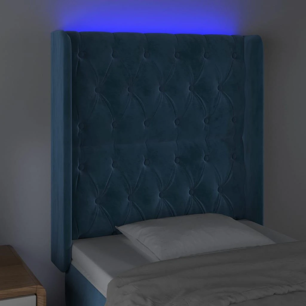 Galvūgalis su LED, tamsiai mėlynas, 83x16x118/128cm, aksomas