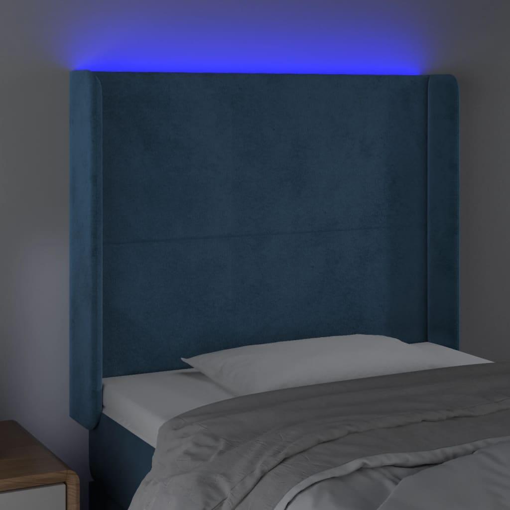 Galvūgalis su LED, tamsiai mėlynas, 83x16x118/128cm, aksomas