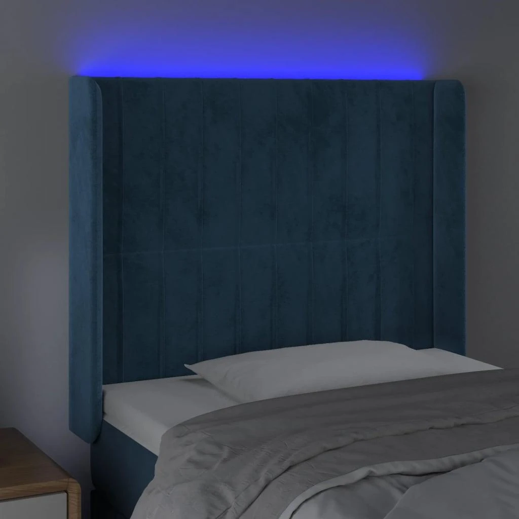 Galvūgalis su LED, tamsiai mėlynas, 93x16x118/128cm, aksomas