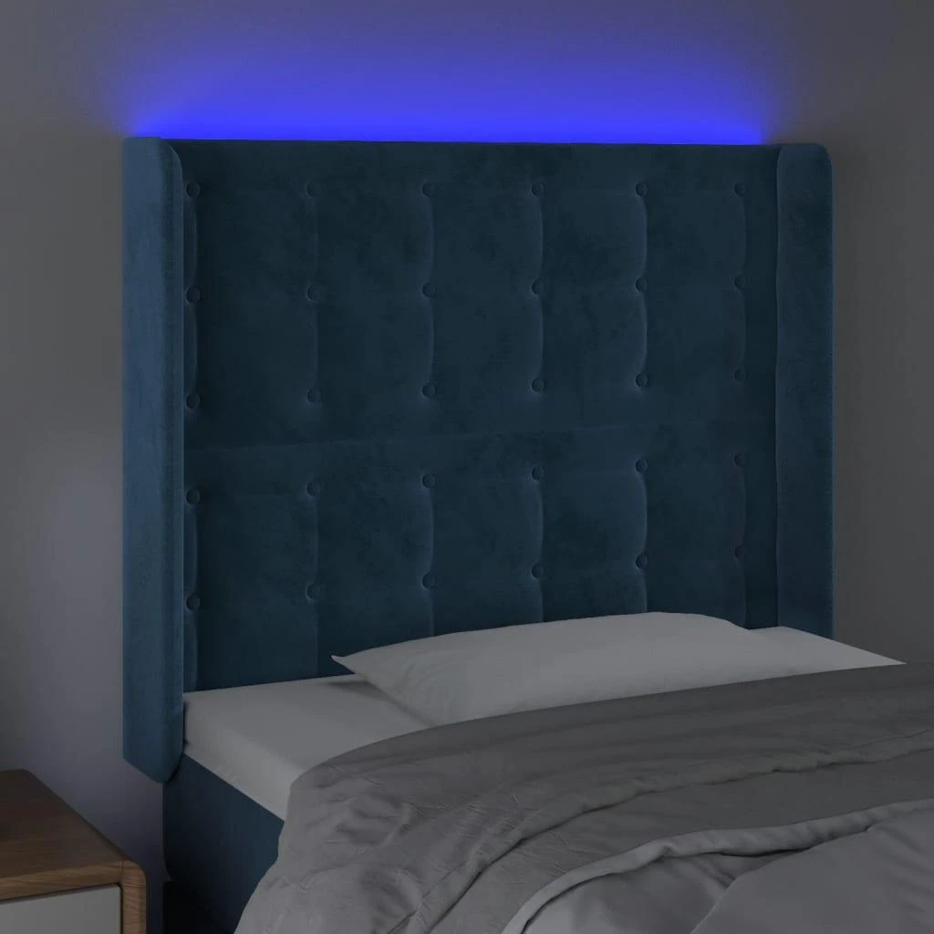 Galvūgalis su LED, tamsiai mėlynas, 93x16x118/128cm, aksomas