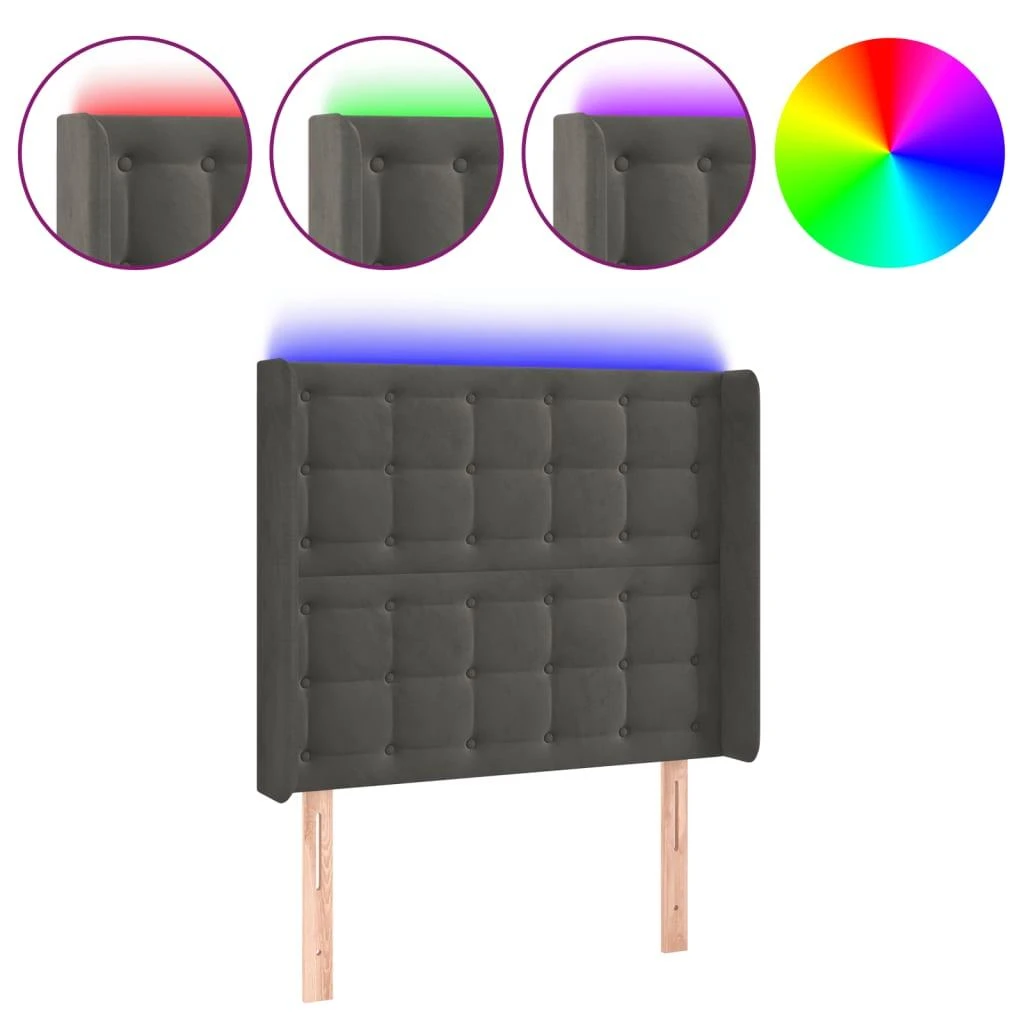 Galvūgalis su LED, tamsiai pilkas, 103x16x118/128cm, aksomas
