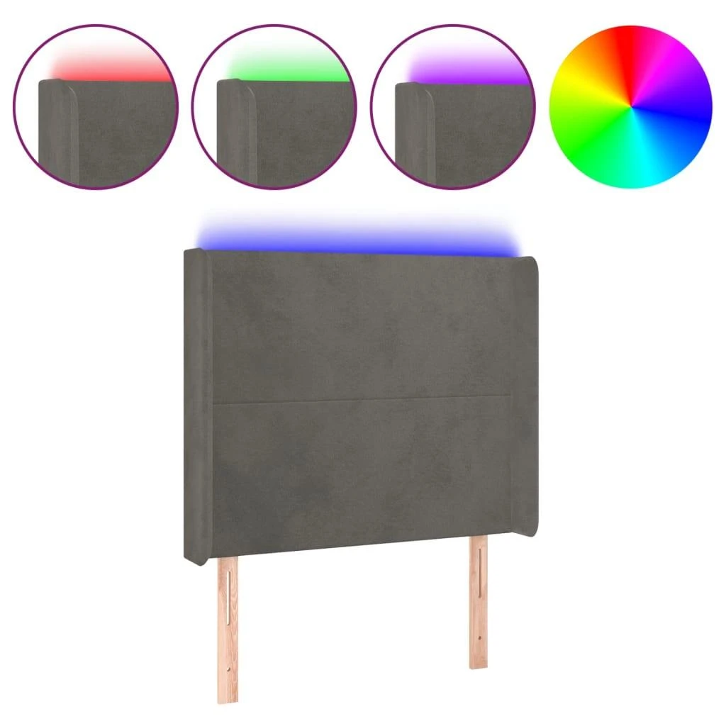 Galvūgalis su LED, tamsiai pilkas, 103x16x118/128cm, aksomas