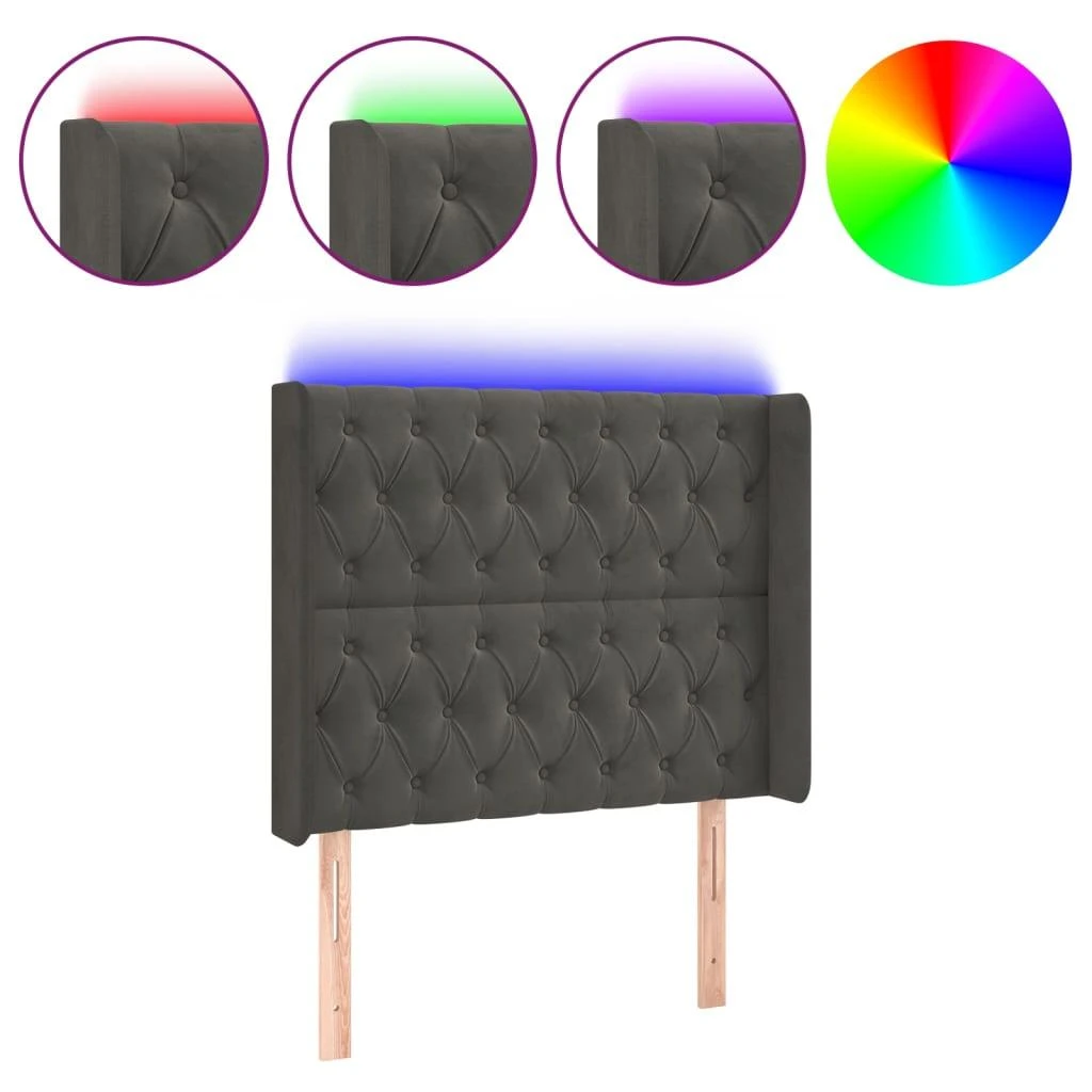 Galvūgalis su LED, tamsiai pilkas, 103x16x118/128cm, aksomas