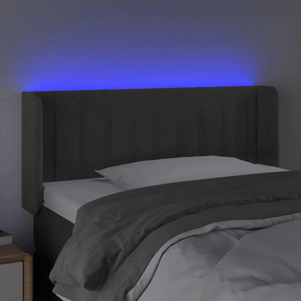 Galvūgalis su LED, tamsiai pilkas, 103x16x78/88cm, aksomas