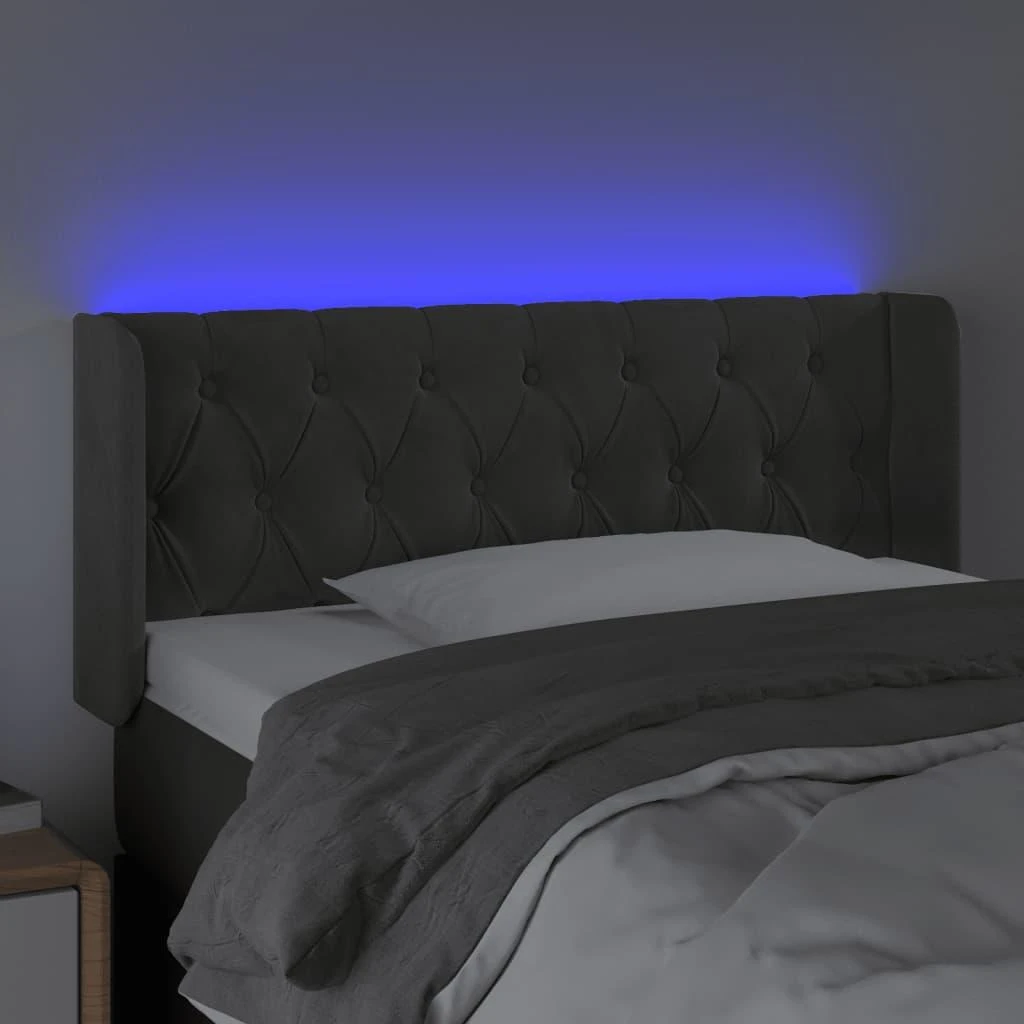 Galvūgalis su LED, tamsiai pilkas, 103x16x78/88cm, aksomas