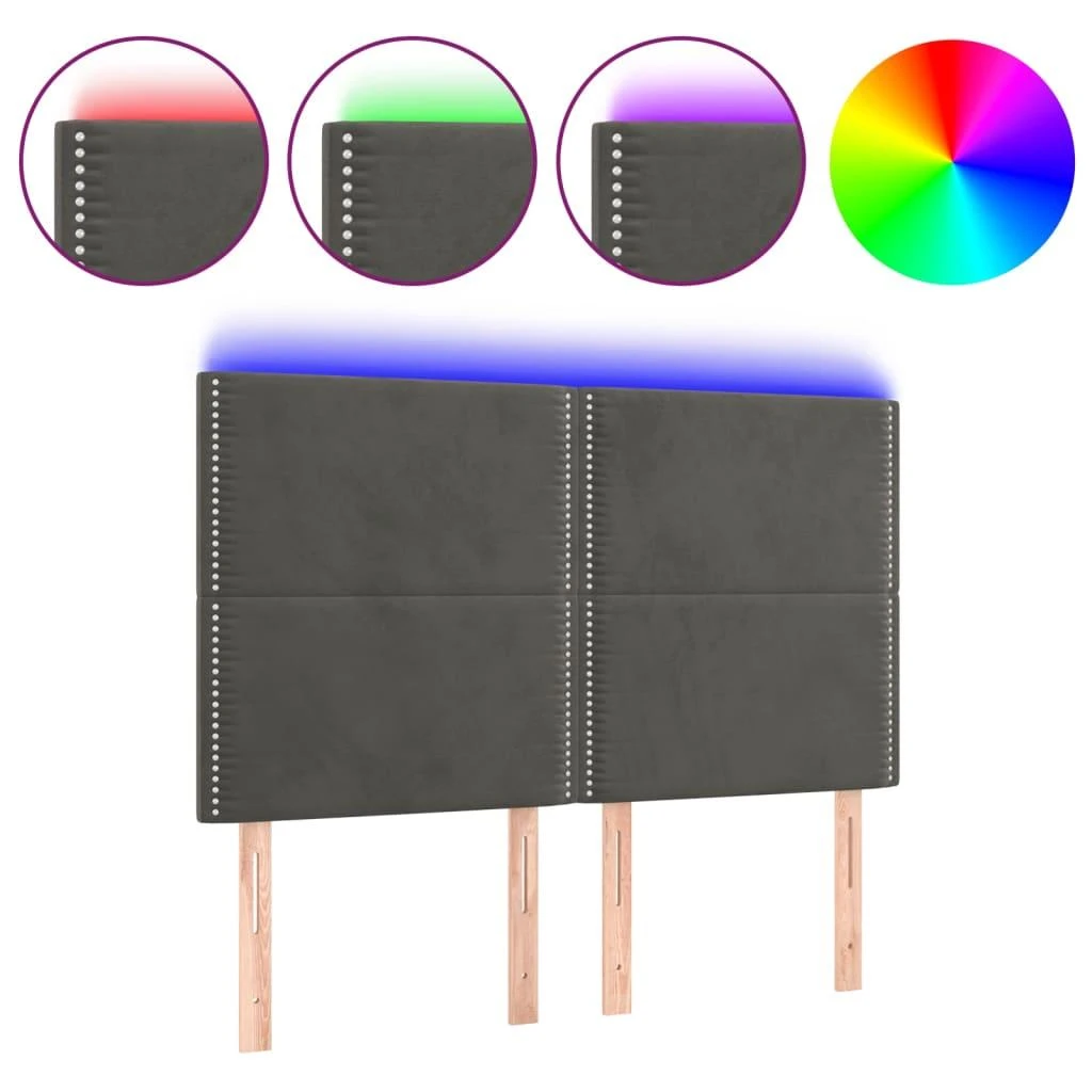 Galvūgalis su LED, tamsiai pilkas, 144x5x118/128cm, aksomas