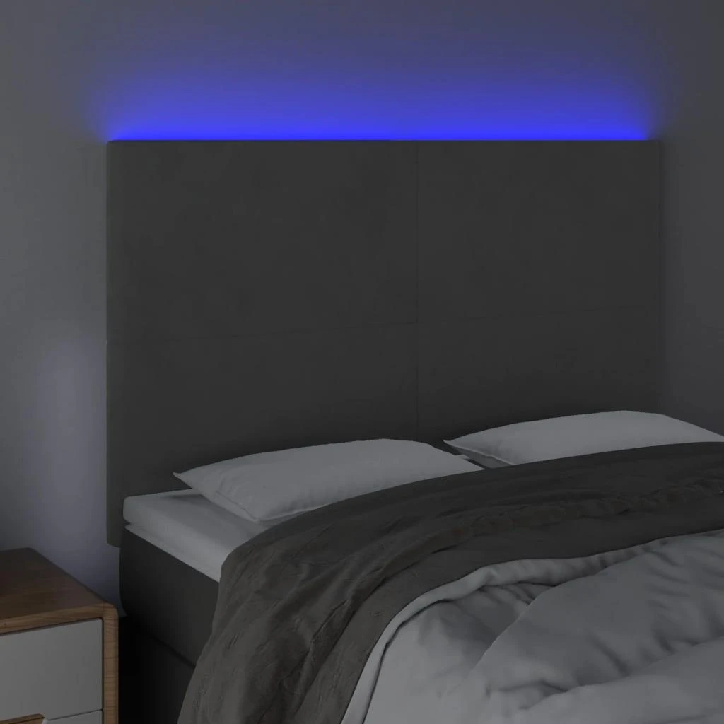 Galvūgalis su LED, tamsiai pilkas, 144x5x118/128cm, aksomas
