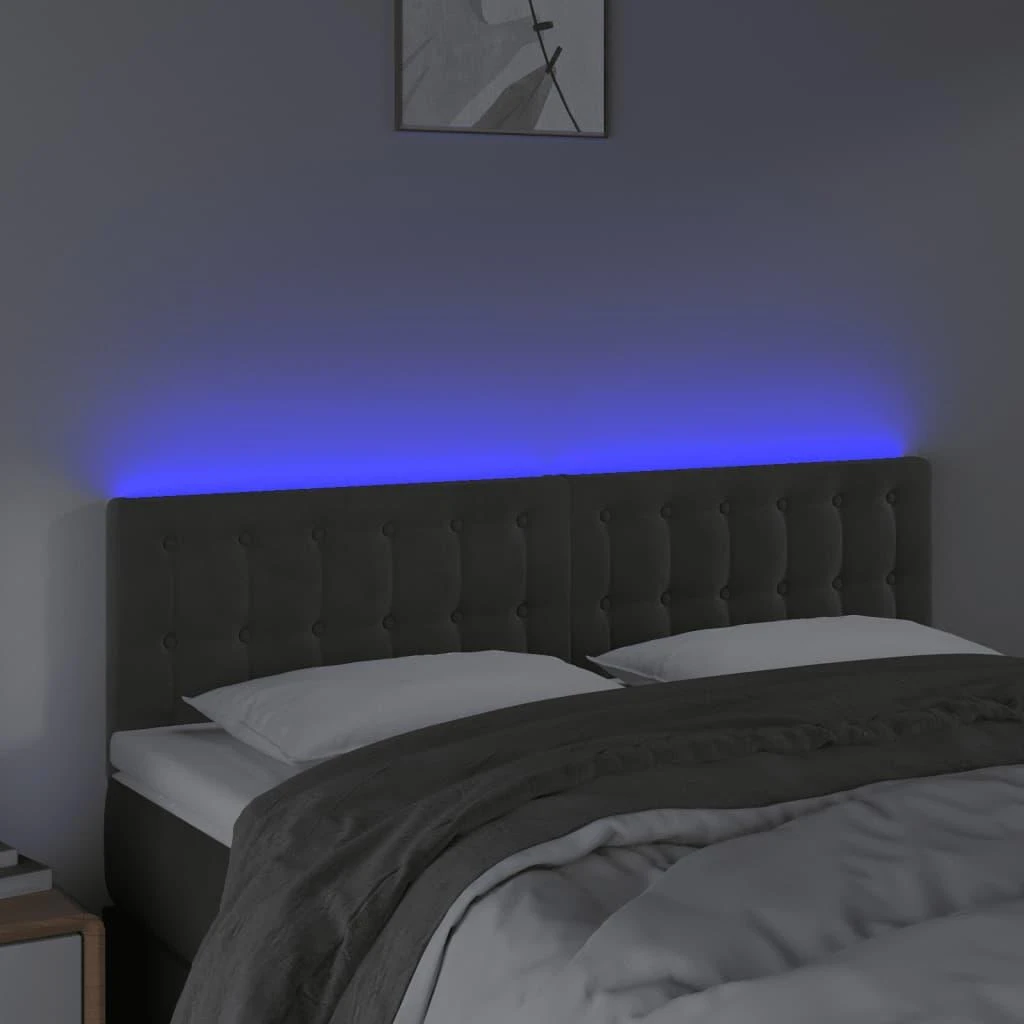 Galvūgalis su LED, tamsiai pilkas, 144x5x78/88cm, aksomas
