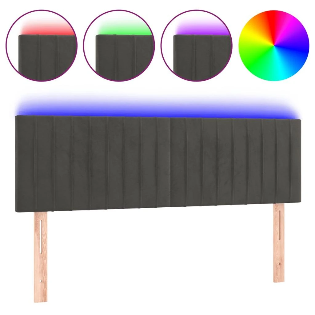 Galvūgalis su LED, tamsiai pilkas, 144x5x78/88cm, aksomas
