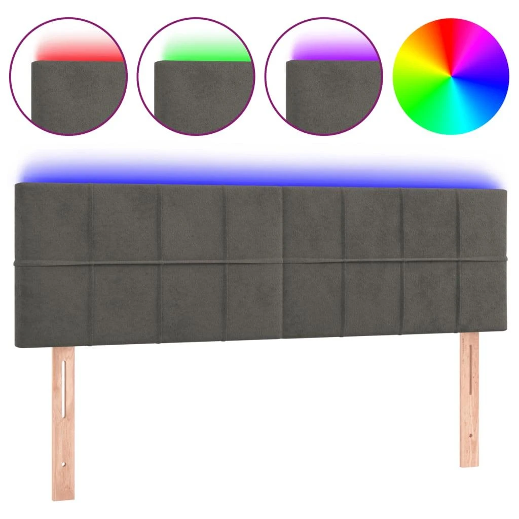 Galvūgalis su LED, tamsiai pilkas, 144x5x78/88cm, aksomas