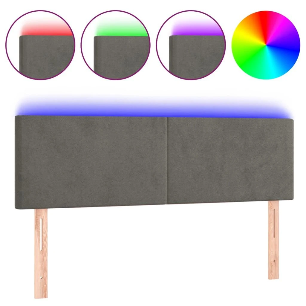 Galvūgalis su LED, tamsiai pilkas, 144x5x78/88cm, aksomas