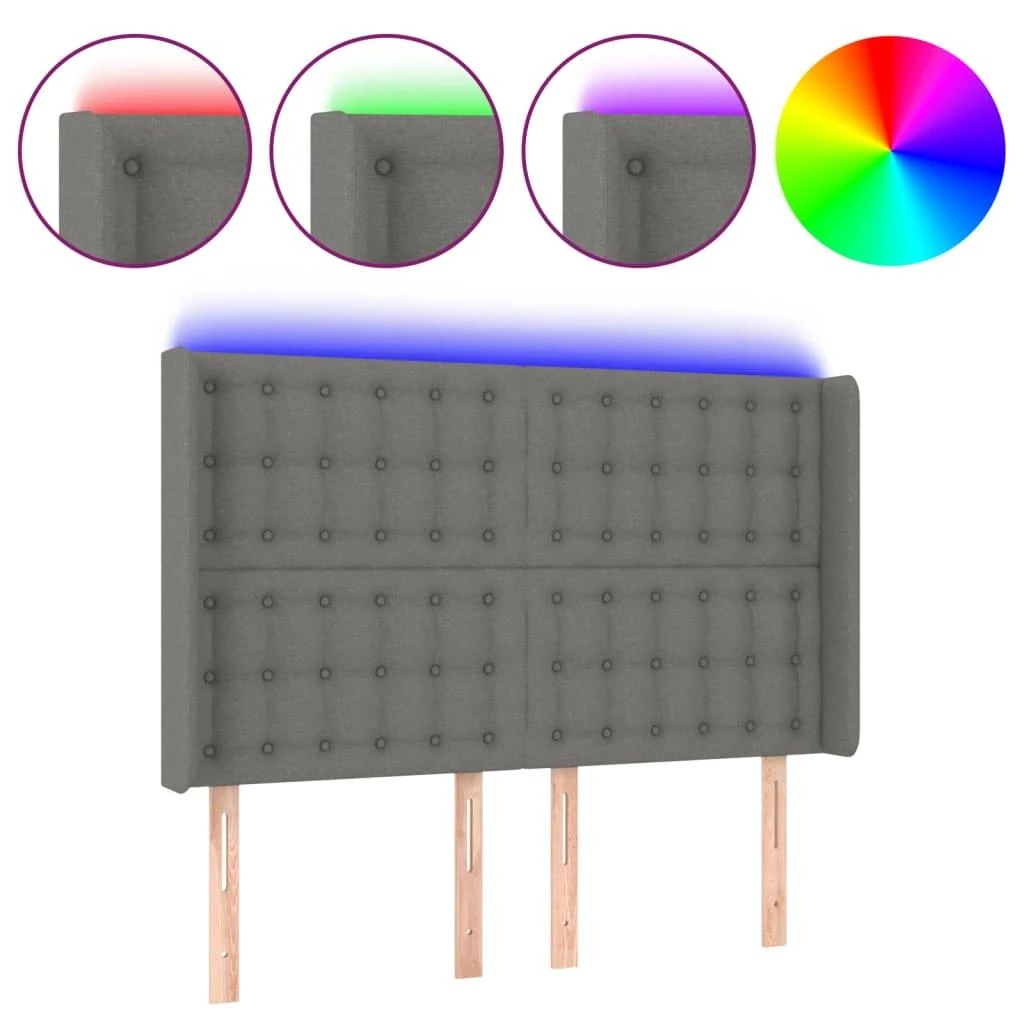 Galvūgalis su LED, tamsiai pilkas, 147x16x118/128cm, audinys