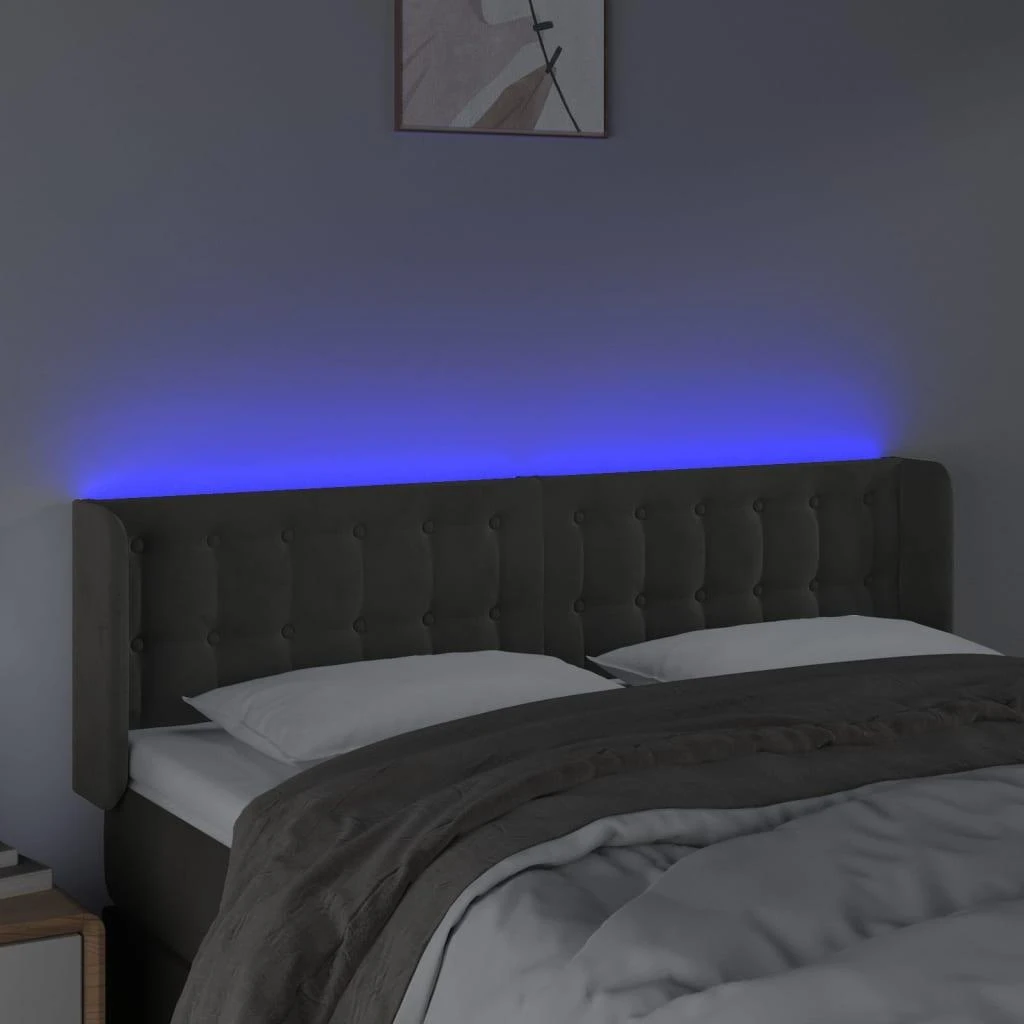 Galvūgalis su LED, tamsiai pilkas, 147x16x78/88cm, aksomas