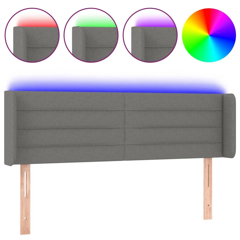 Galvūgalis su LED, tamsiai pilkas, 147x16x78/88cm, audinys