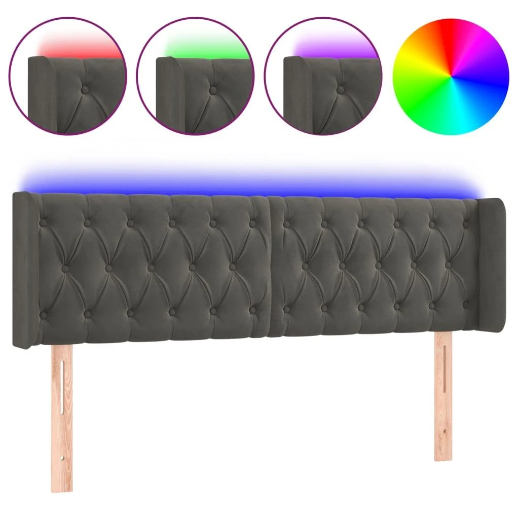 Galvūgalis su LED, tamsiai pilkas, 147x16x78/88cm, aksomas