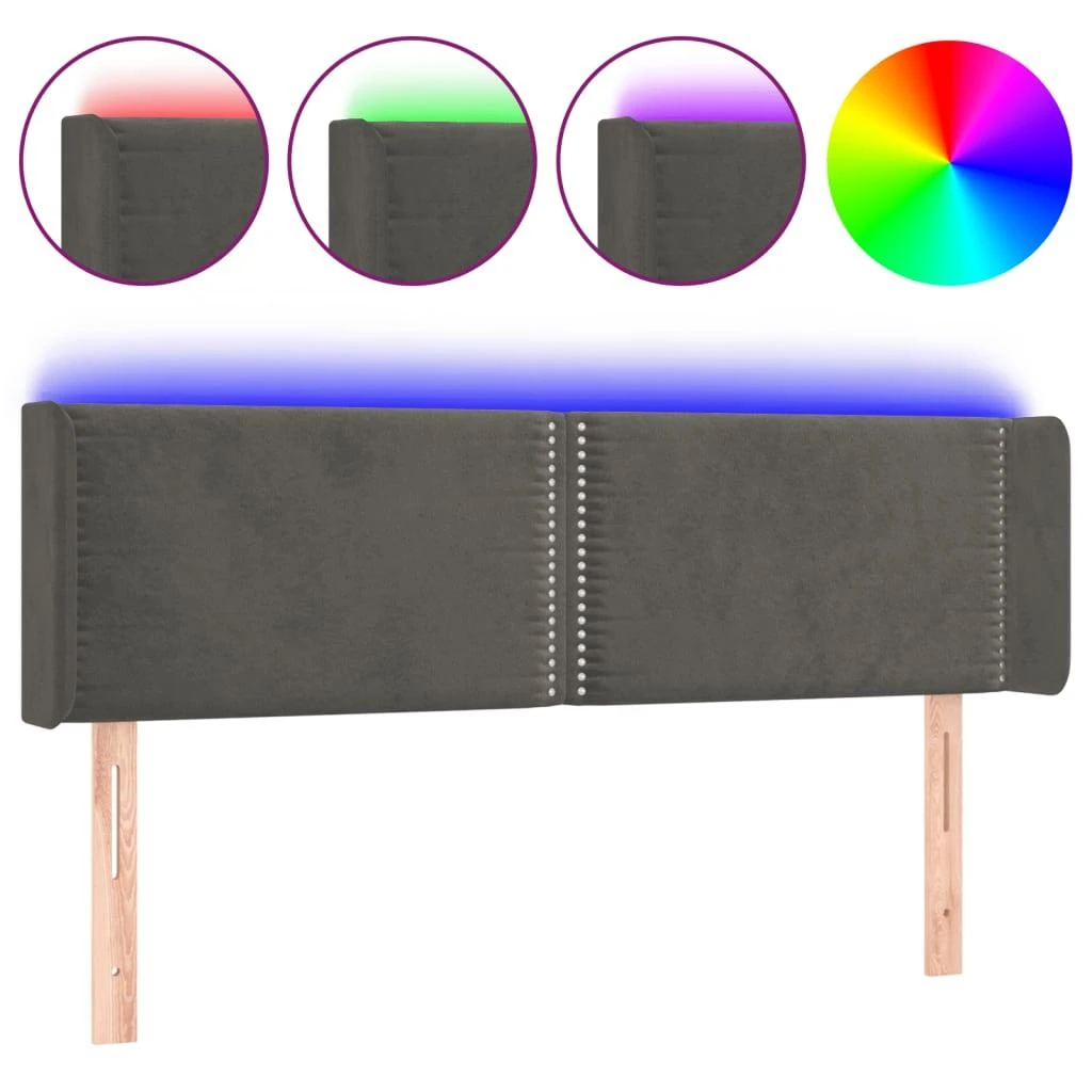 Galvūgalis su LED, tamsiai pilkas, 147x16x78/88cm, aksomas