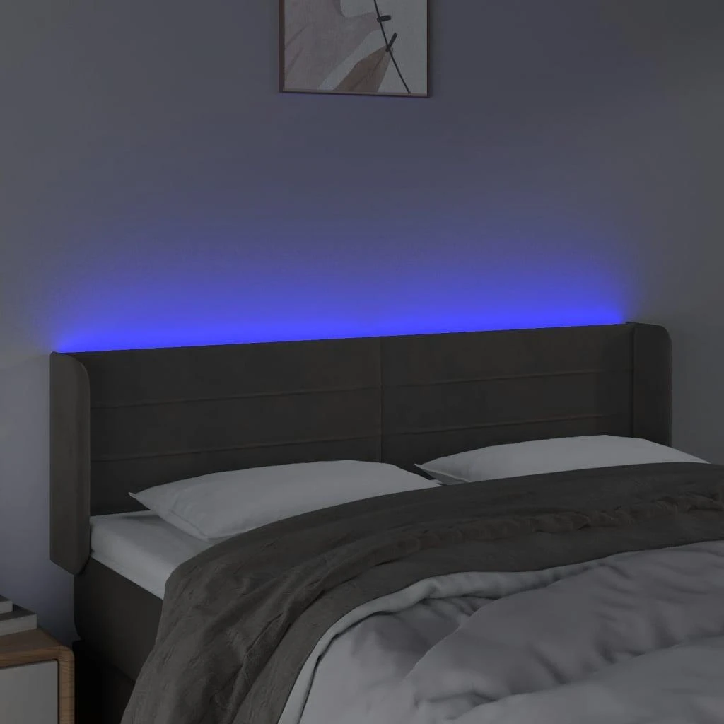 Galvūgalis su LED, tamsiai pilkas, 147x16x78/88cm, aksomas