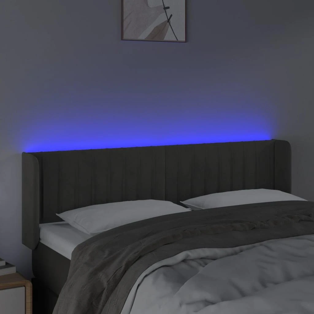 Galvūgalis su LED, tamsiai pilkas, 147x16x78/88cm, aksomas