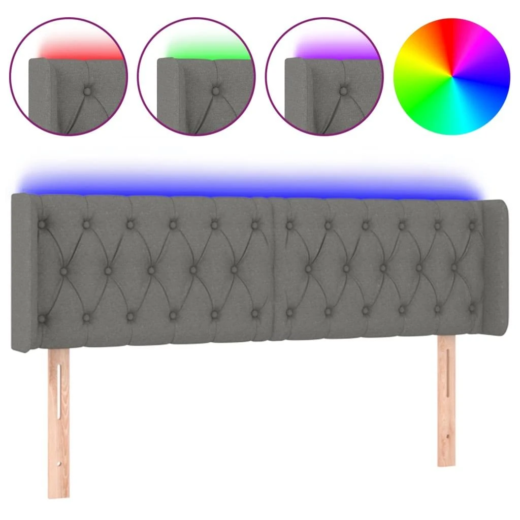 Galvūgalis su LED, tamsiai pilkas, 147x16x78/88cm, audinys