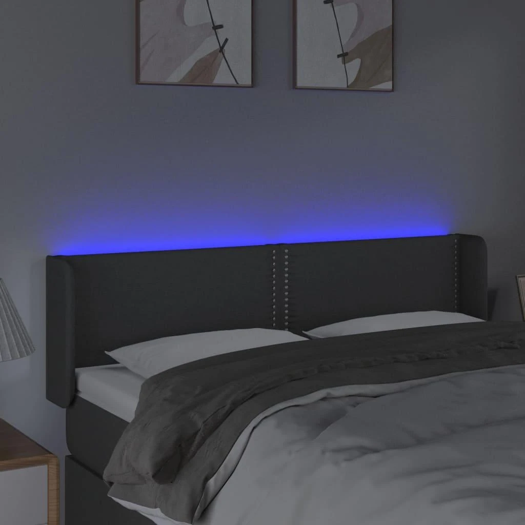 Galvūgalis su LED, tamsiai pilkas, 147x16x78/88cm, audinys