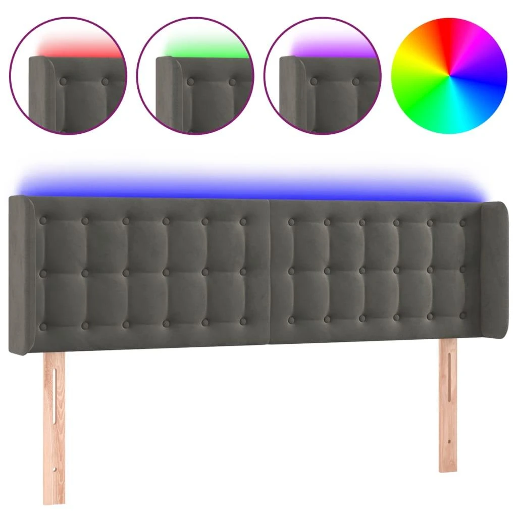 Galvūgalis su LED, tamsiai pilkas, 147x16x78/88cm, aksomas