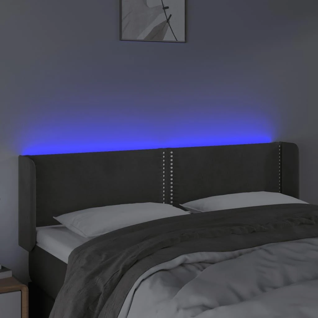 Galvūgalis su LED, tamsiai pilkas, 147x16x78/88cm, aksomas