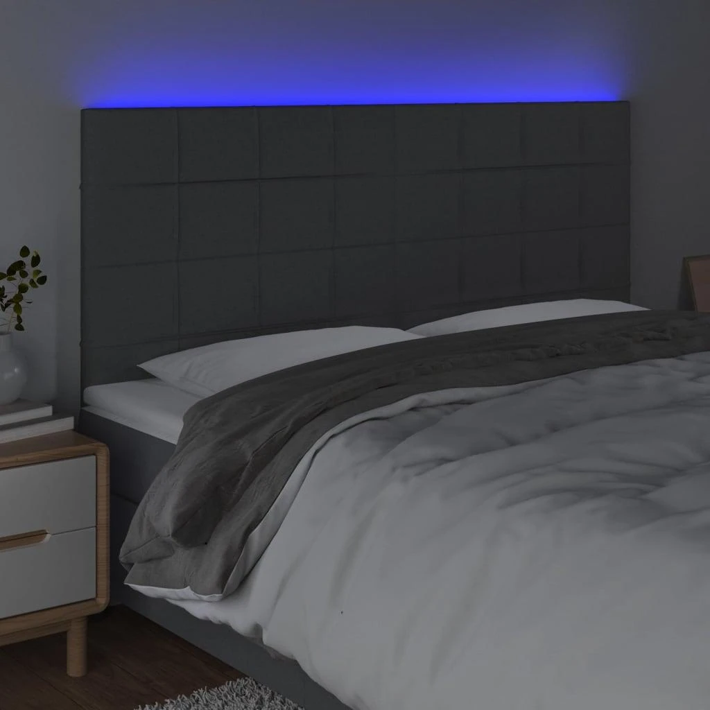 Galvūgalis su LED, tamsiai pilkas, 160x5x118/128cm, audinys