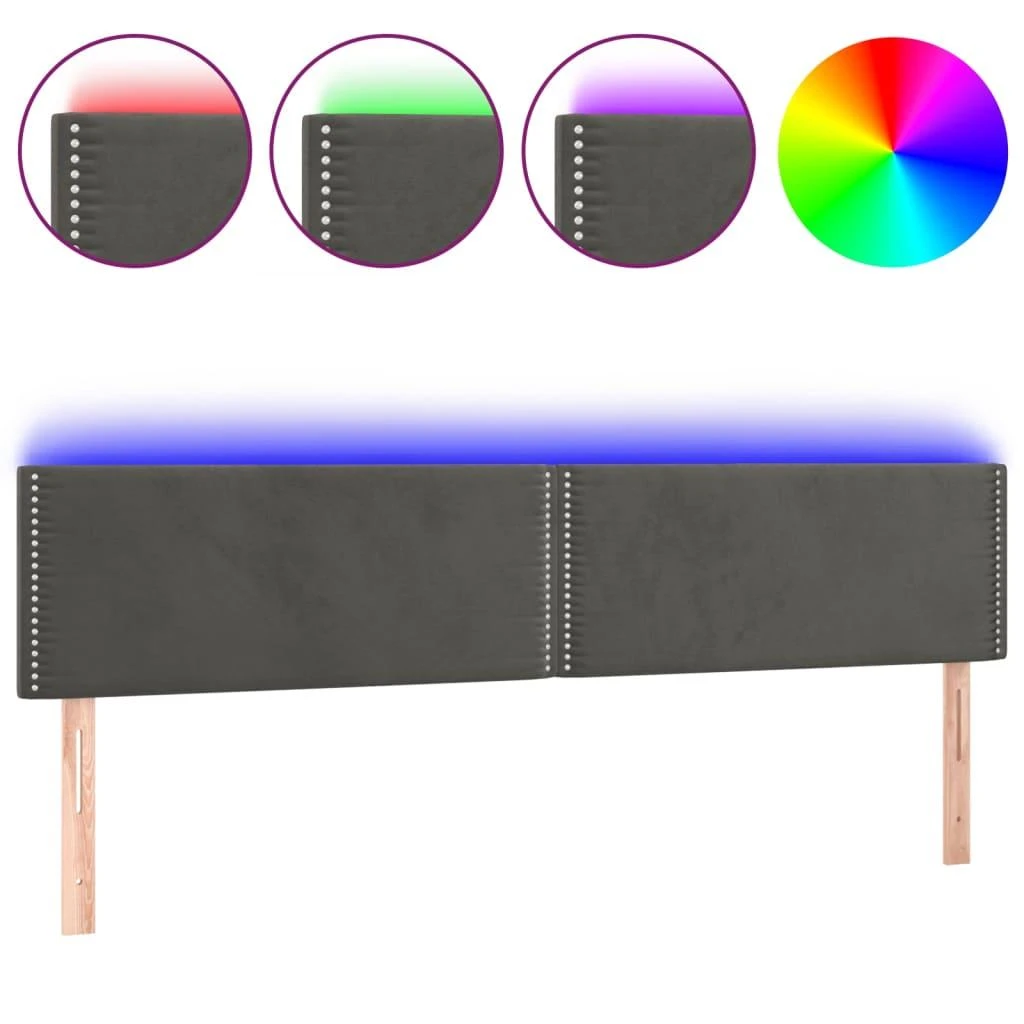 Galvūgalis su LED, tamsiai pilkas, 160x5x78/88cm, aksomas