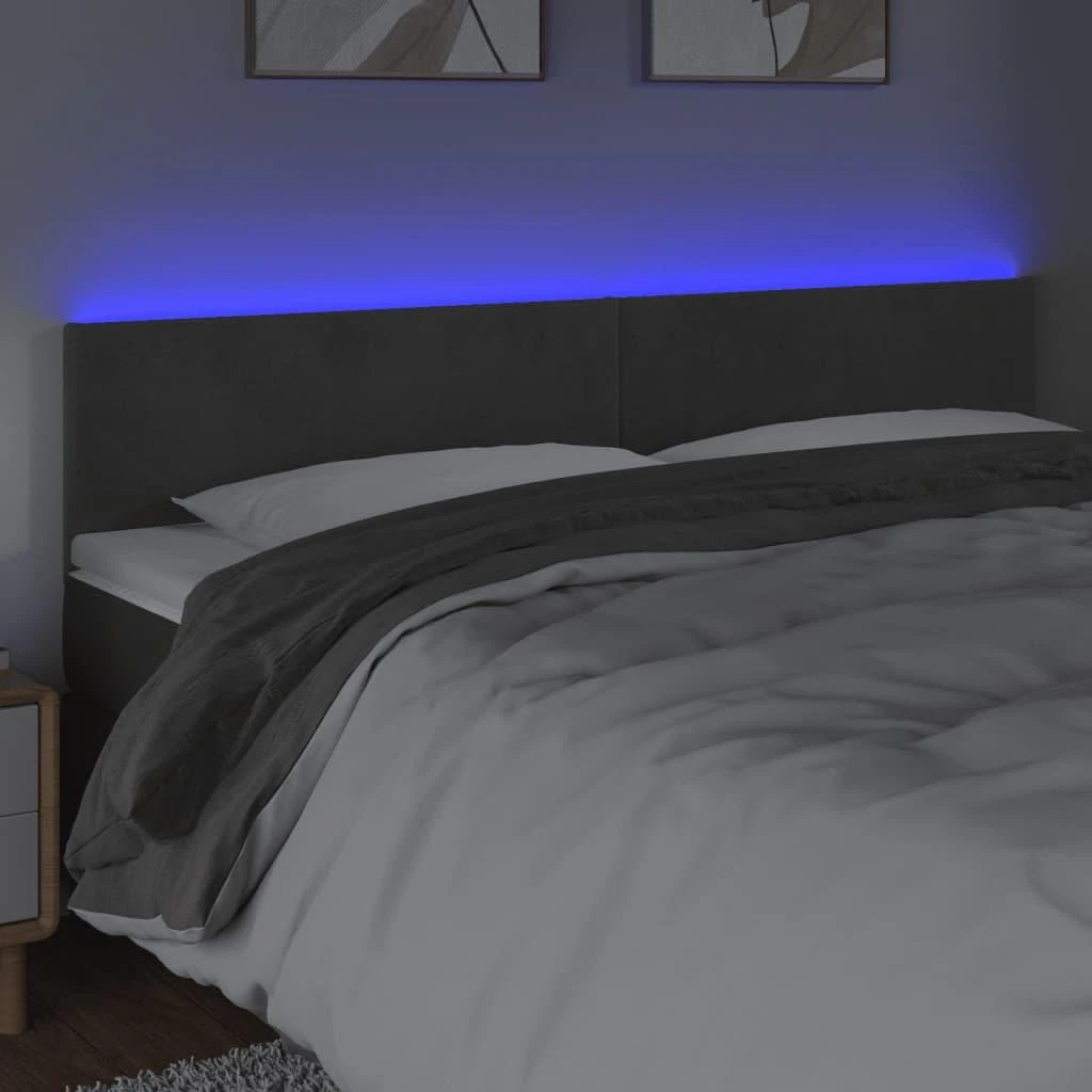 Galvūgalis su LED, tamsiai pilkas, 160x5x78/88cm, aksomas