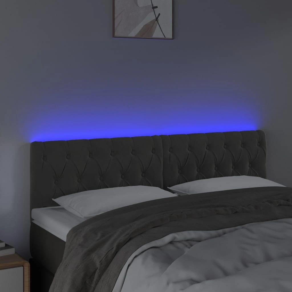 Galvūgalis su LED, tamsiai pilkas, 160x7x78/88cm, aksomas