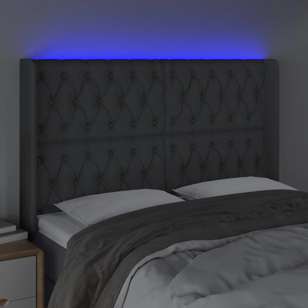 Galvūgalis su LED, tamsiai pilkas, 163x16x118/128cm, audinys