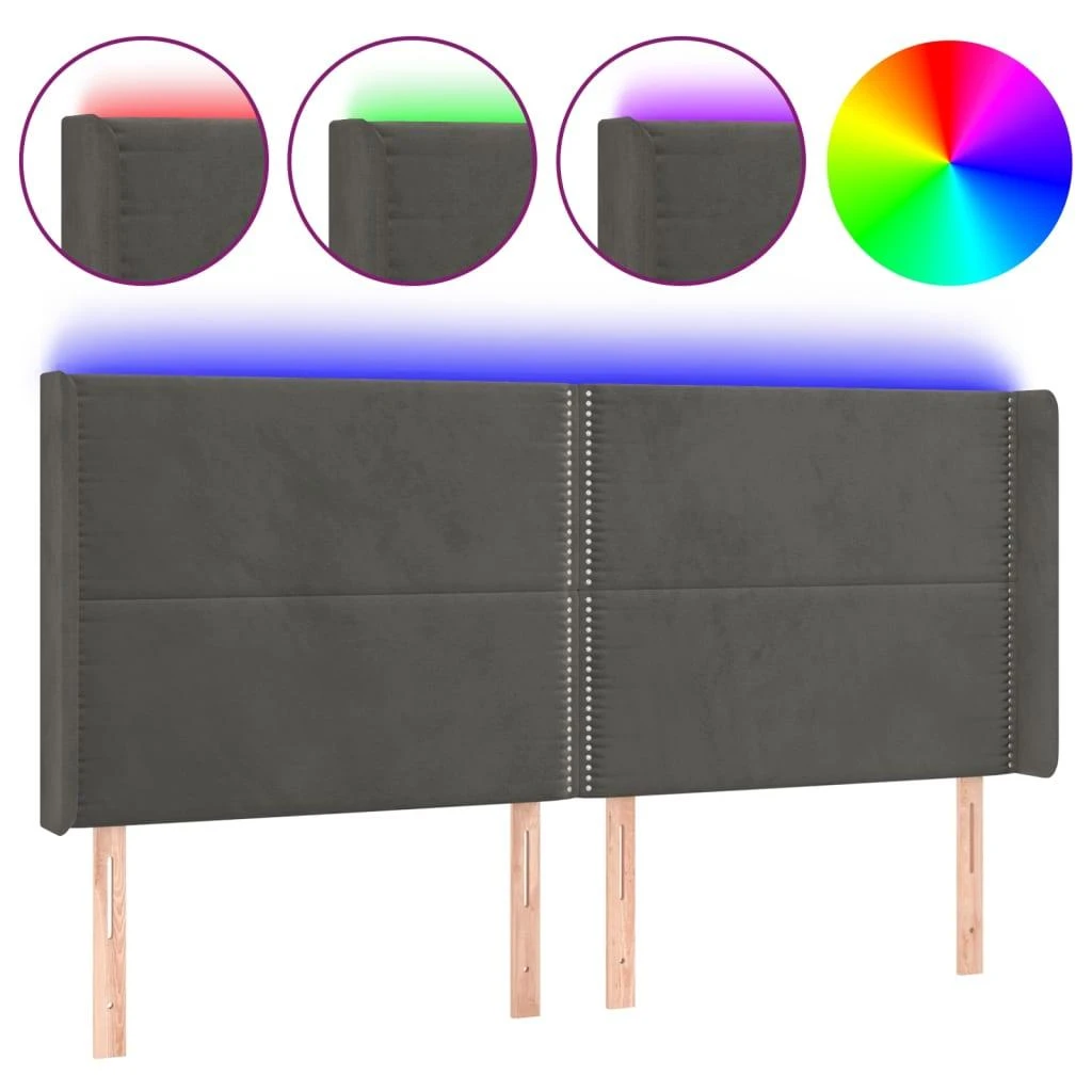Galvūgalis su LED, tamsiai pilkas, 163x16x118/128cm, aksomas