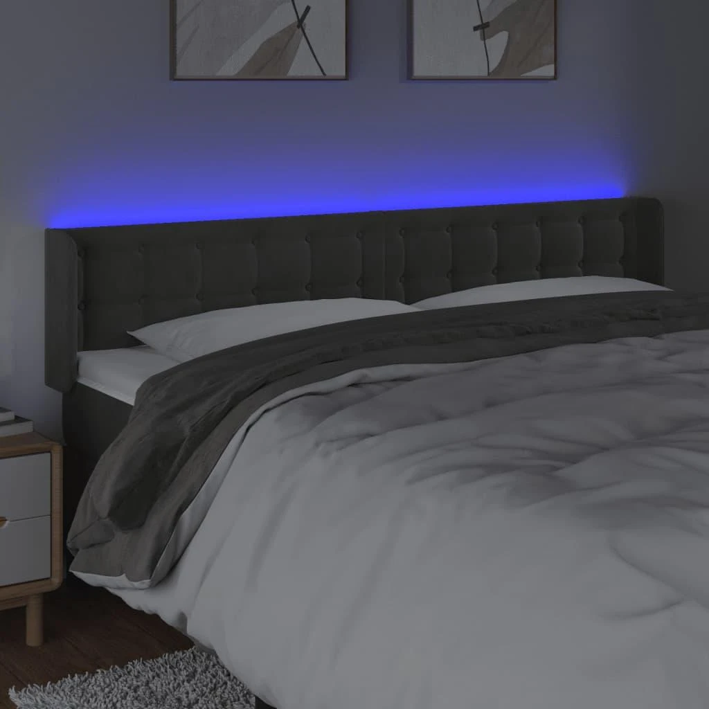 Galvūgalis su LED, tamsiai pilkas, 163x16x78/88cm, aksomas