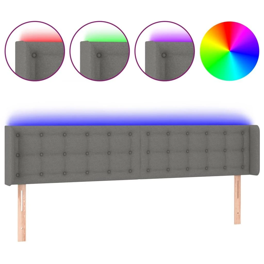 Galvūgalis su LED, tamsiai pilkas, 163x16x78/88cm, audinys