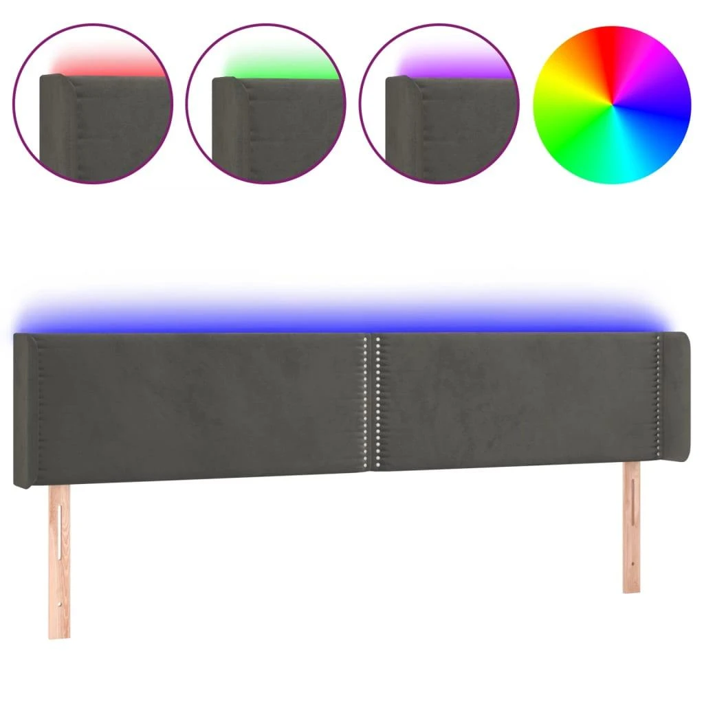 Galvūgalis su LED, tamsiai pilkas, 163x16x78/88cm, aksomas