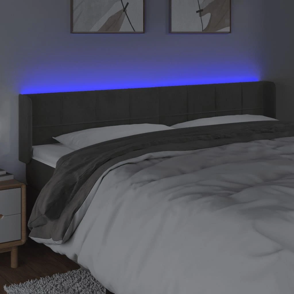 Galvūgalis su LED, tamsiai pilkas, 163x16x78/88cm, aksomas
