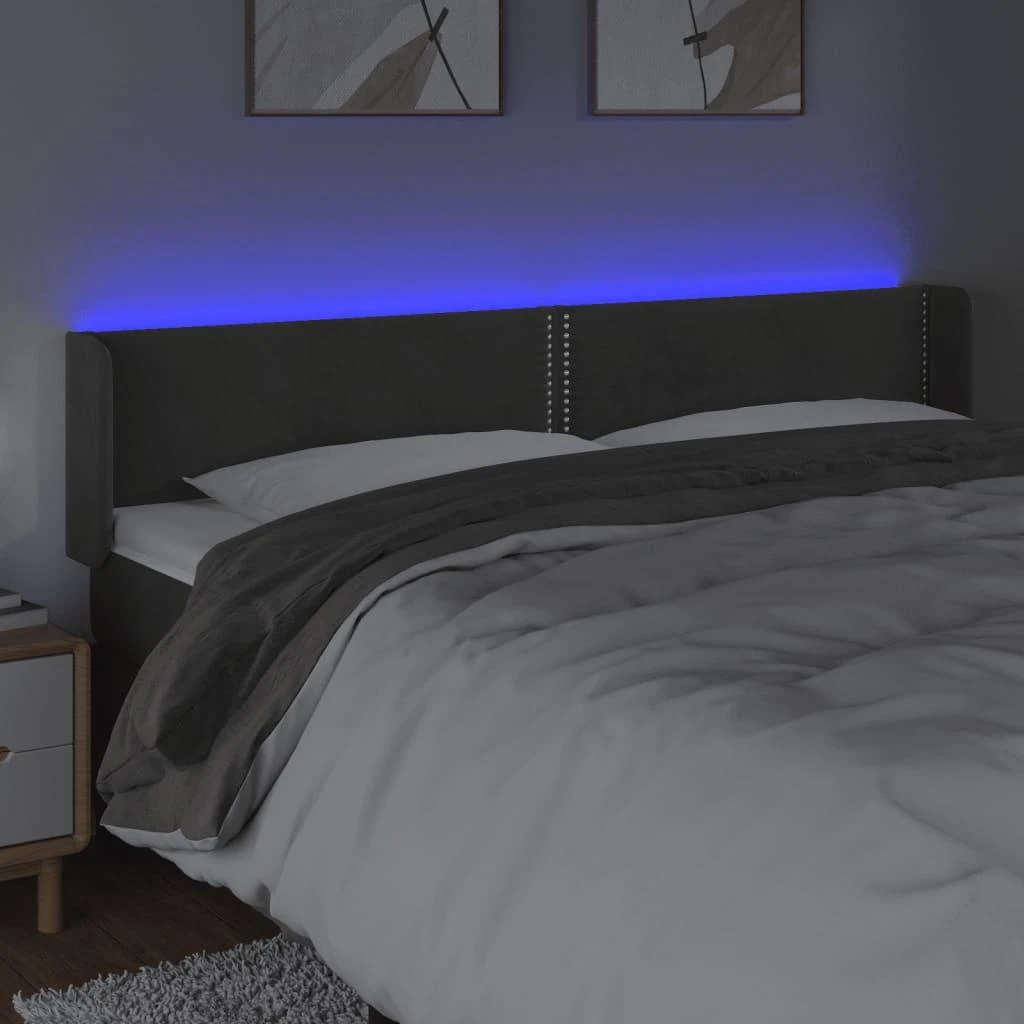 Galvūgalis su LED, tamsiai pilkas, 163x16x78/88cm, aksomas