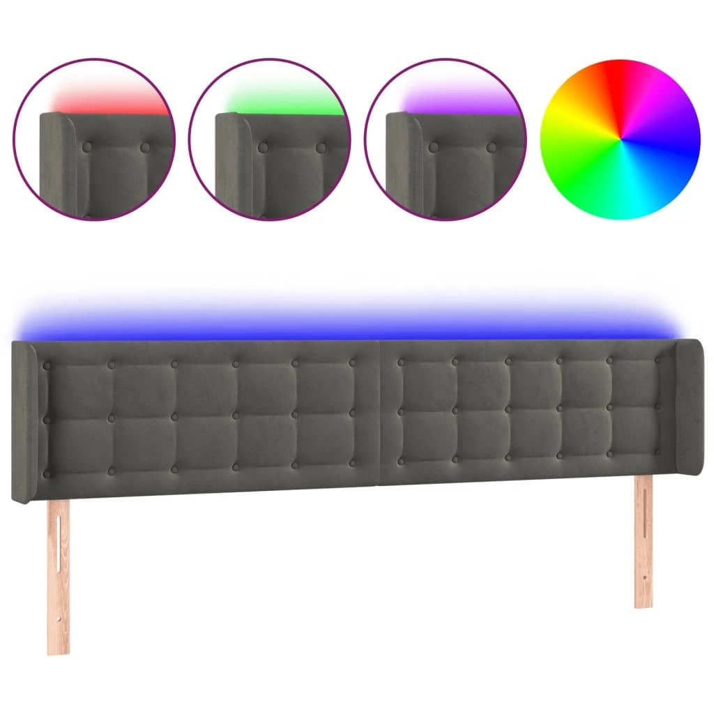 Galvūgalis su LED, tamsiai pilkas, 163x16x78/88cm, aksomas