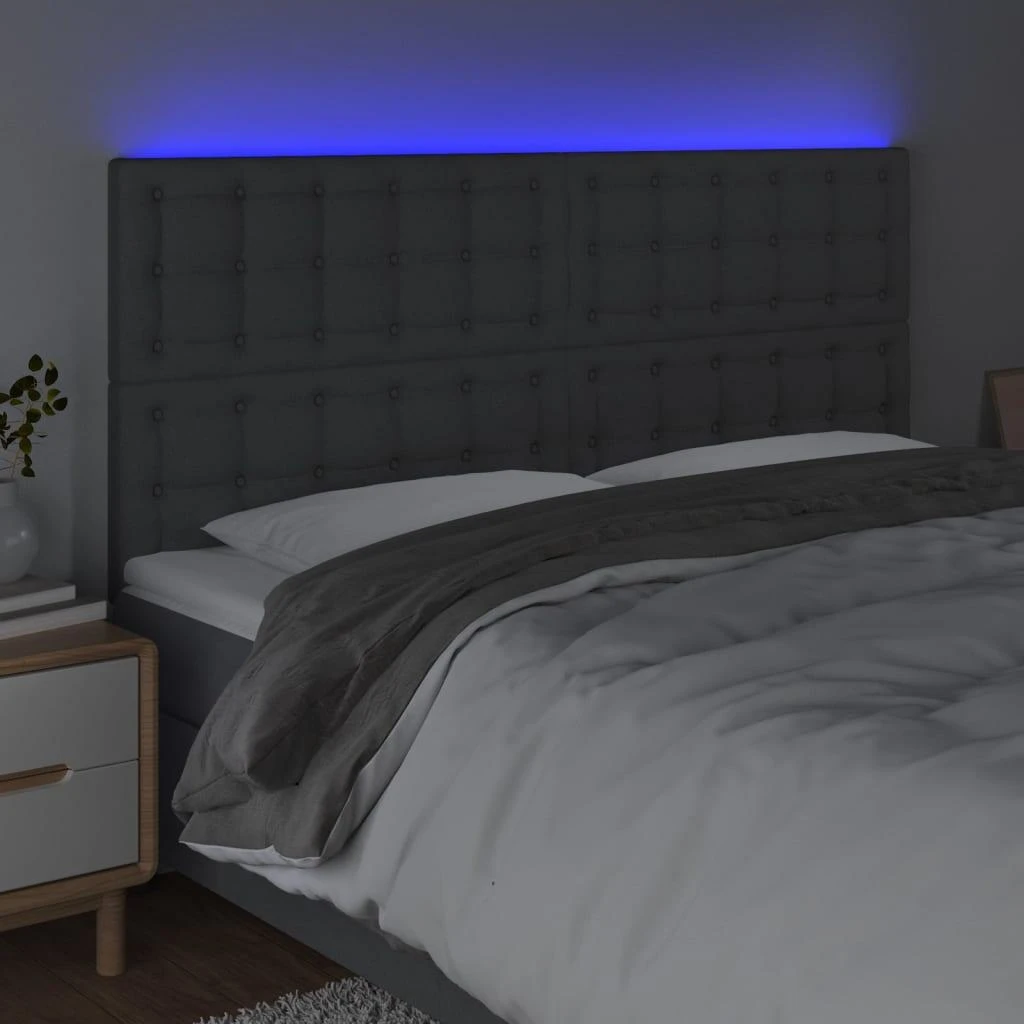 Galvūgalis su LED, tamsiai pilkas, 180x5x118/128cm, audinys