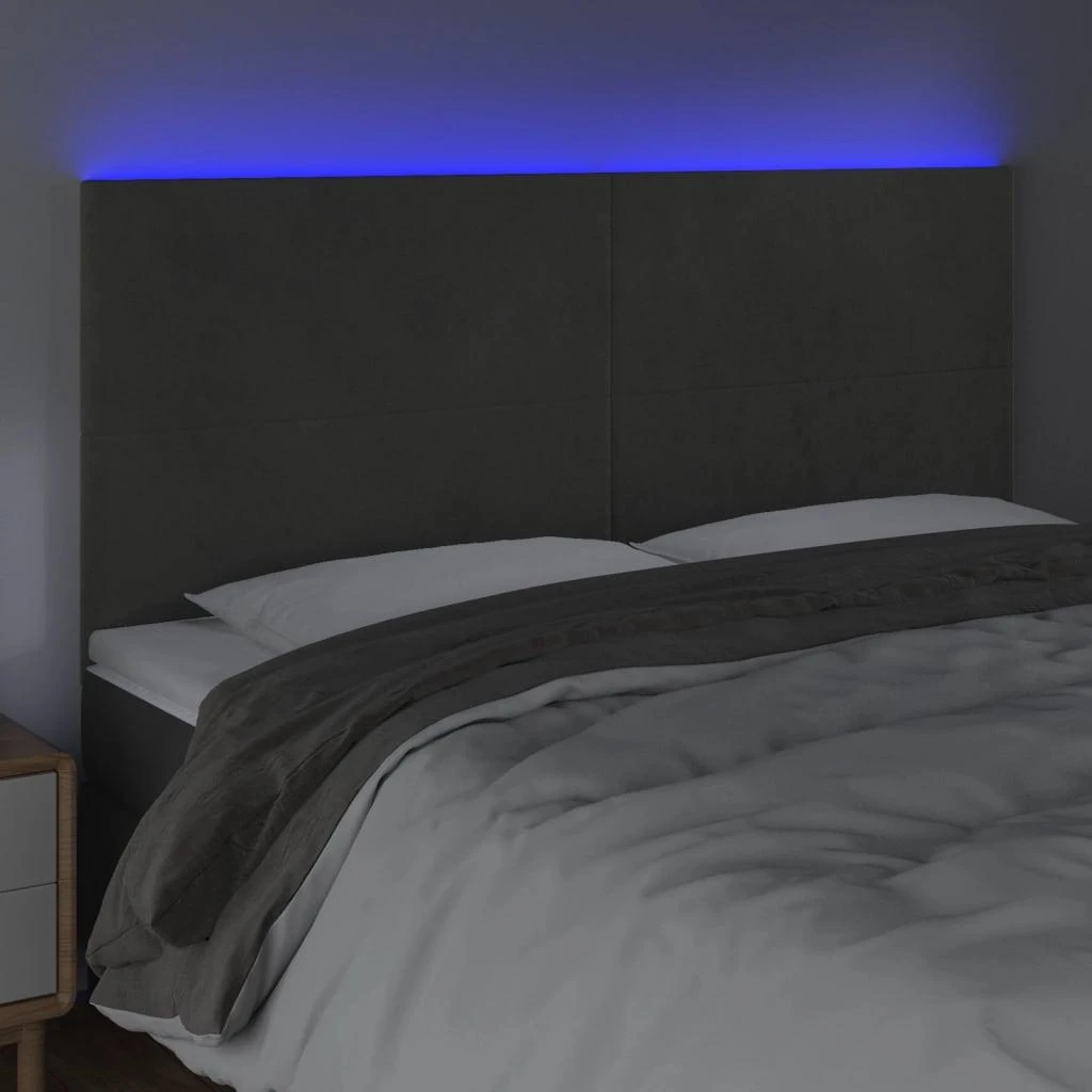 Galvūgalis su LED, tamsiai pilkas, 180x5x118/128cm, aksomas