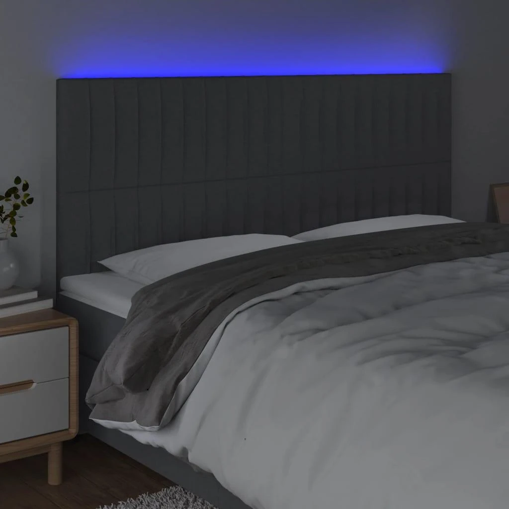Galvūgalis su LED, tamsiai pilkas, 180x5x118/128cm, audinys
